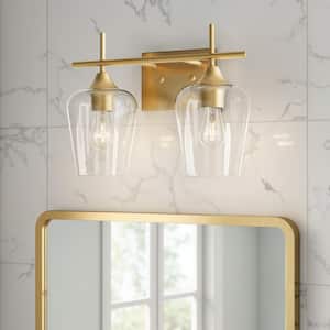 2-Light Antique Brass Wall Sconce Vanity Lights with Glass Shade
