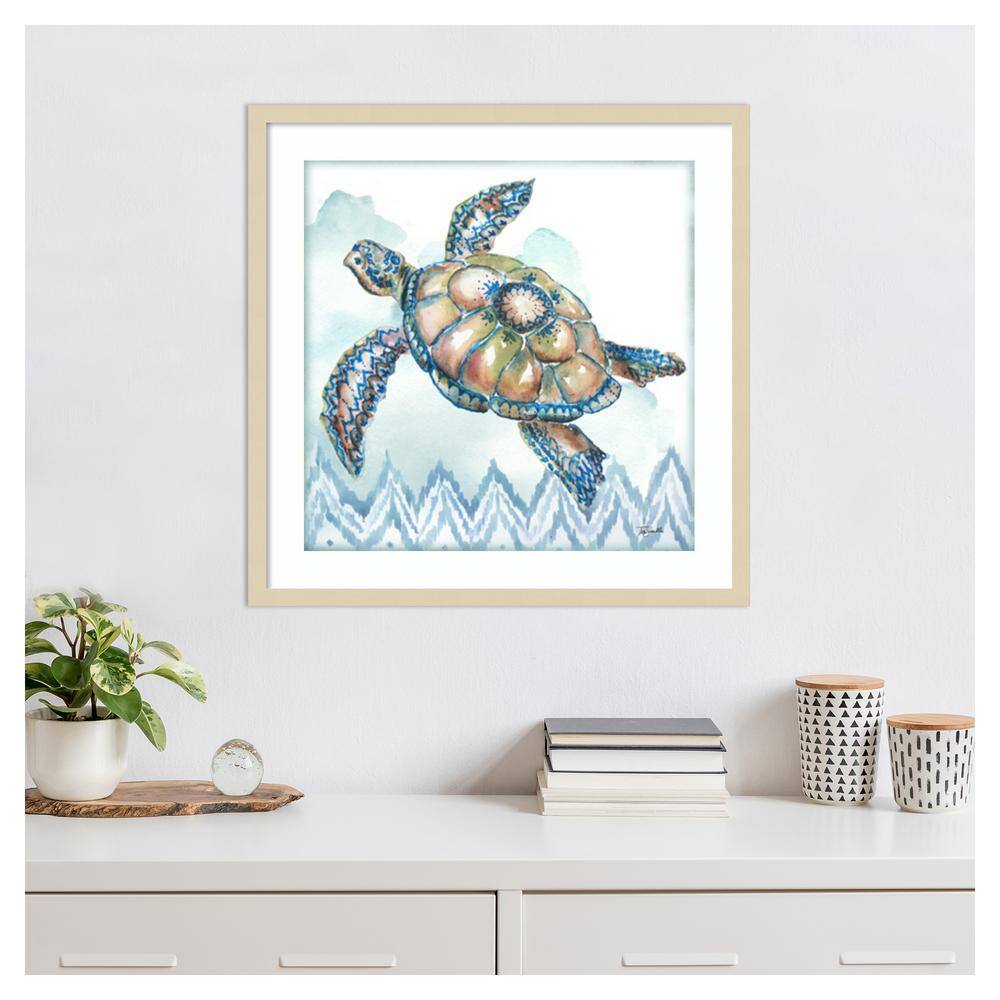 Boho Shells I Sea Turtle 25" Brown Wood Framed Wall Art