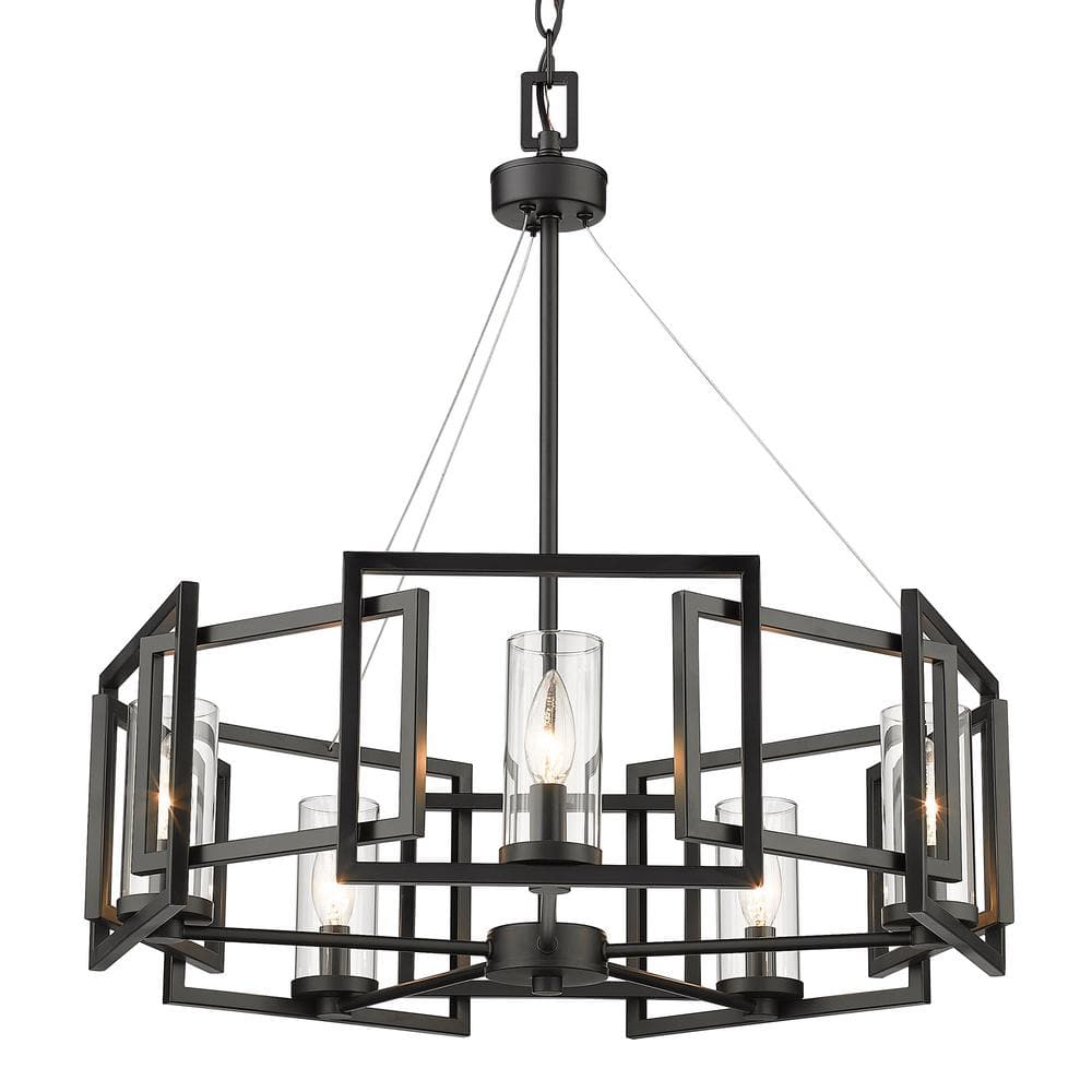 Matte Black Contemporary Marco Chandelier with Clear Glass Cylinders