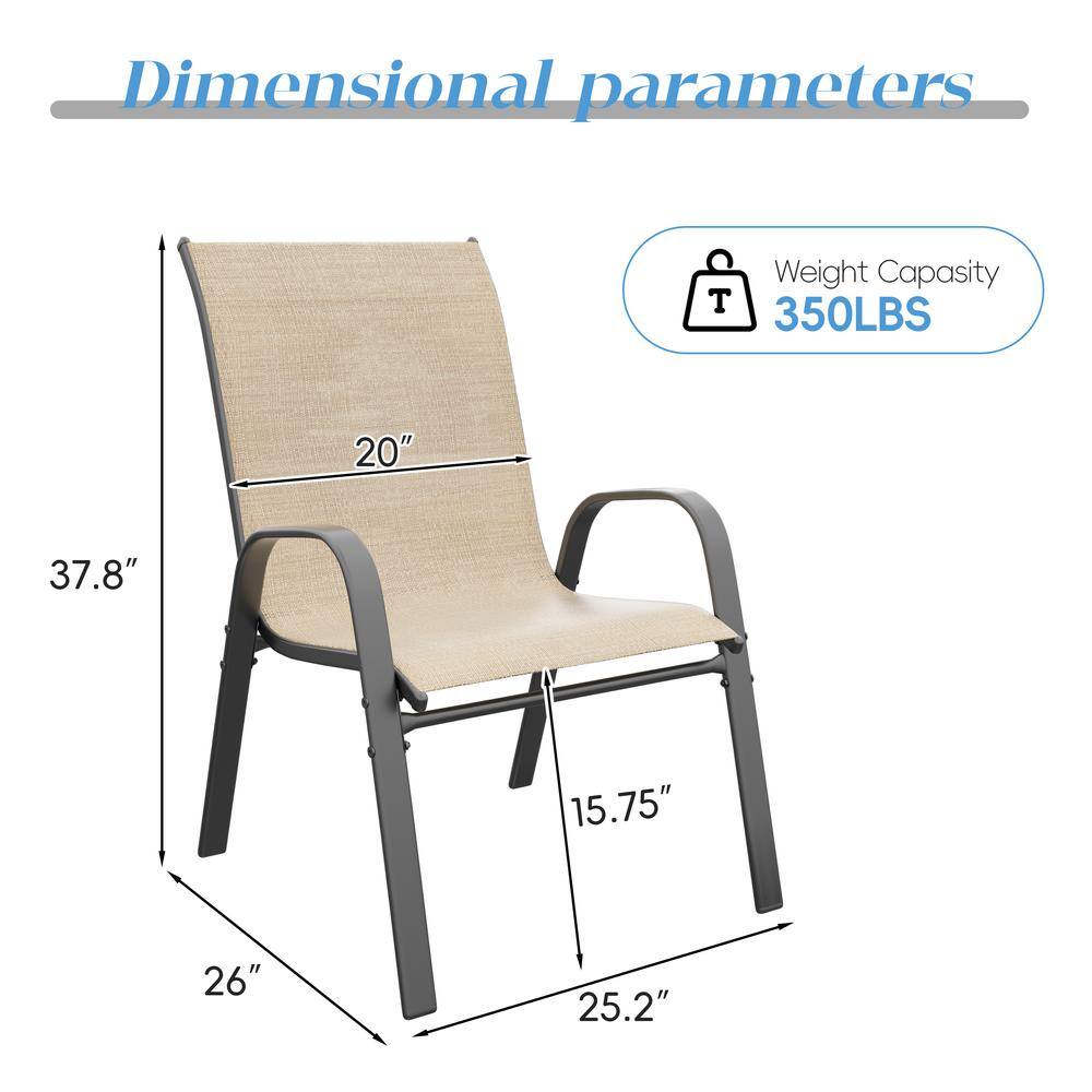 Brown Metal Outdoor Stackable Dining Armchairs - Set of 4