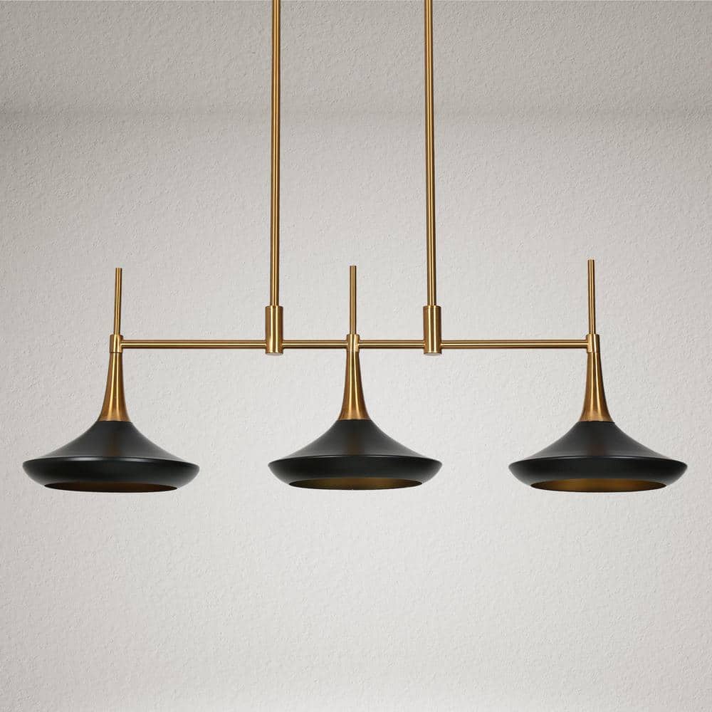 Matte Black and Gold 3-Light Linear Island Pendant