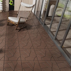 Red Brown Stone Style DIY 1 ft. x 1 ft. All-Weather Plastic Outdoor Interlocking Deck Tiles, Garage Floor Tiles(44-Pack)