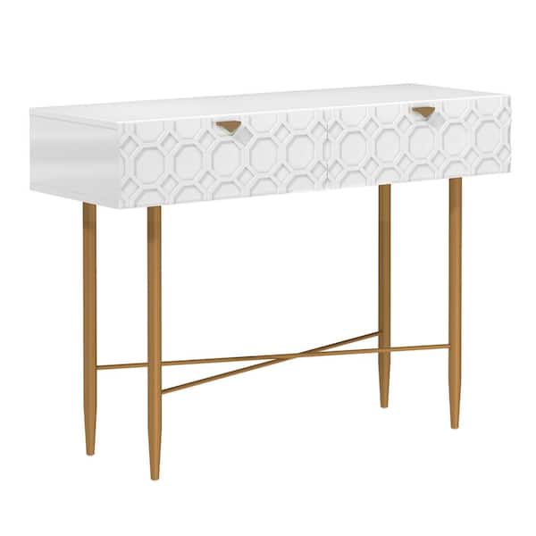 Boyel Living 41.7 in. White Modern Wood Rectangular End Table with Metal Stand