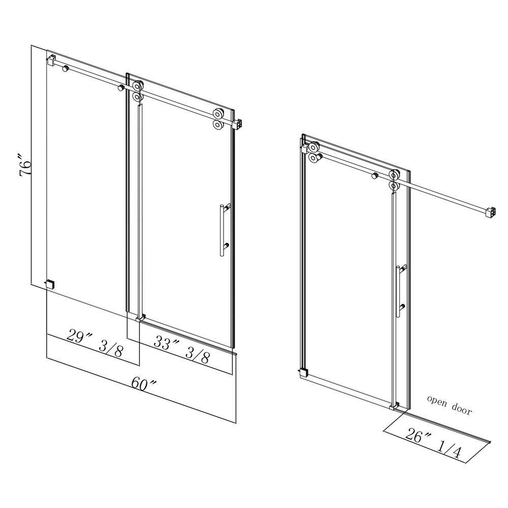 60-Inch Matte Black Frameless Sliding Shower Door with Clear Glass