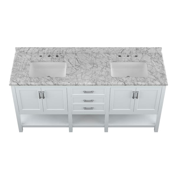 Home Decorators Collection Everett 72 In W X 22 D Vanity Cabinet White With Carrara Marble Top Basins Eewvt7222d The Depot Home Decorators Collection Everett 72, 72 Inch White Vanity With Granite Top