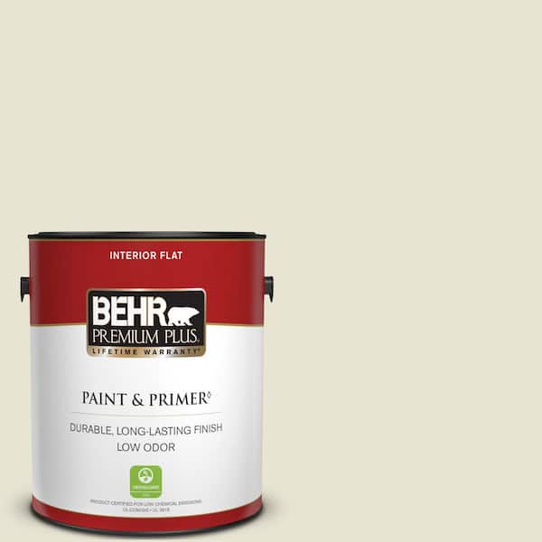 BEHR PREMIUM PLUS 1 gal. #73 Off White Flat Low Odor Interior Paint & Primer