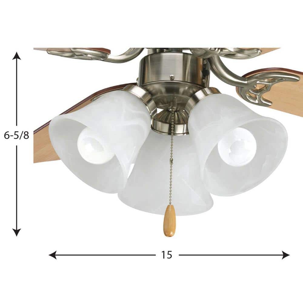 Brushed Nickel 15'' LED Fan Light Kit with Alabaster Glass Shades
