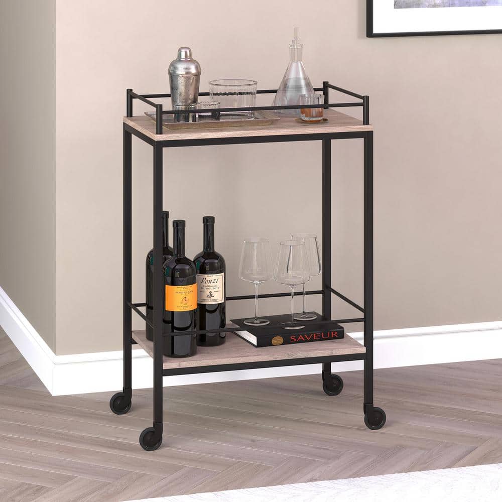 Barnes Modern Bar Cart with Storage - Antiqued Gray Oak