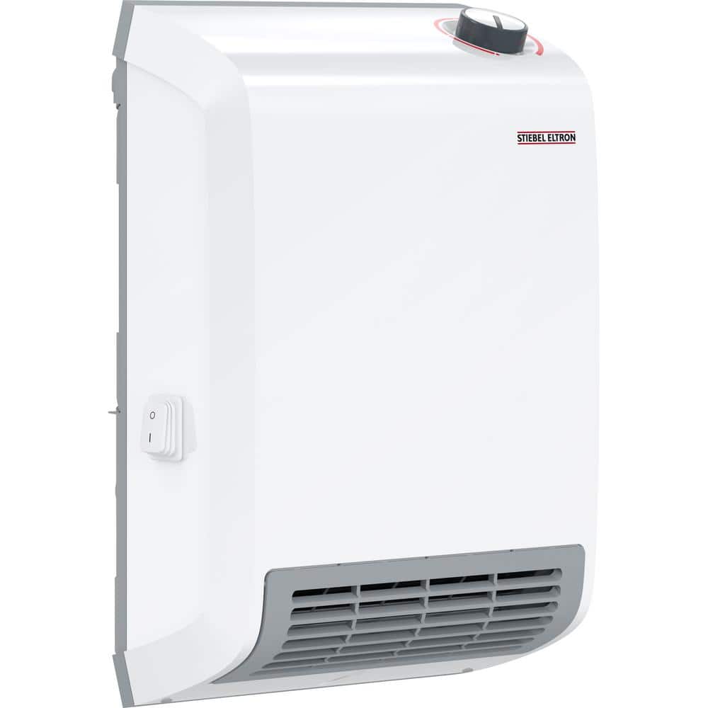 Gloss White Wall-Mounted Electric Fan Heater with Thermostat