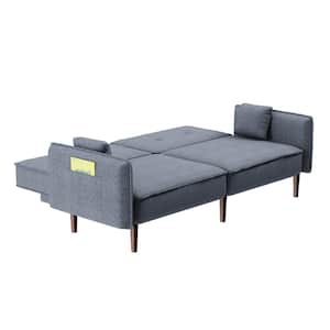 75 in. Width Gray Solid Colour Fabric Twin Size Sofa Bed