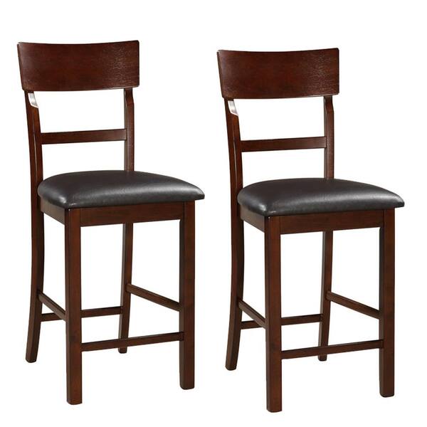 Benjara 42 in. Dark Brown Wooden Counter Height Chair (Set of 2