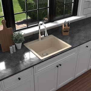 Quartz 25 in. Single Bowl Drop-In Kitchen Sink in Bisque