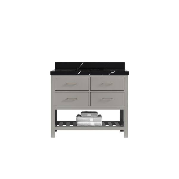 Willow Collections Parker 42 in. Single Sink Freestanding Elephant Gray Bath Vanity with Calacatta Black Qt. Top Unassembled