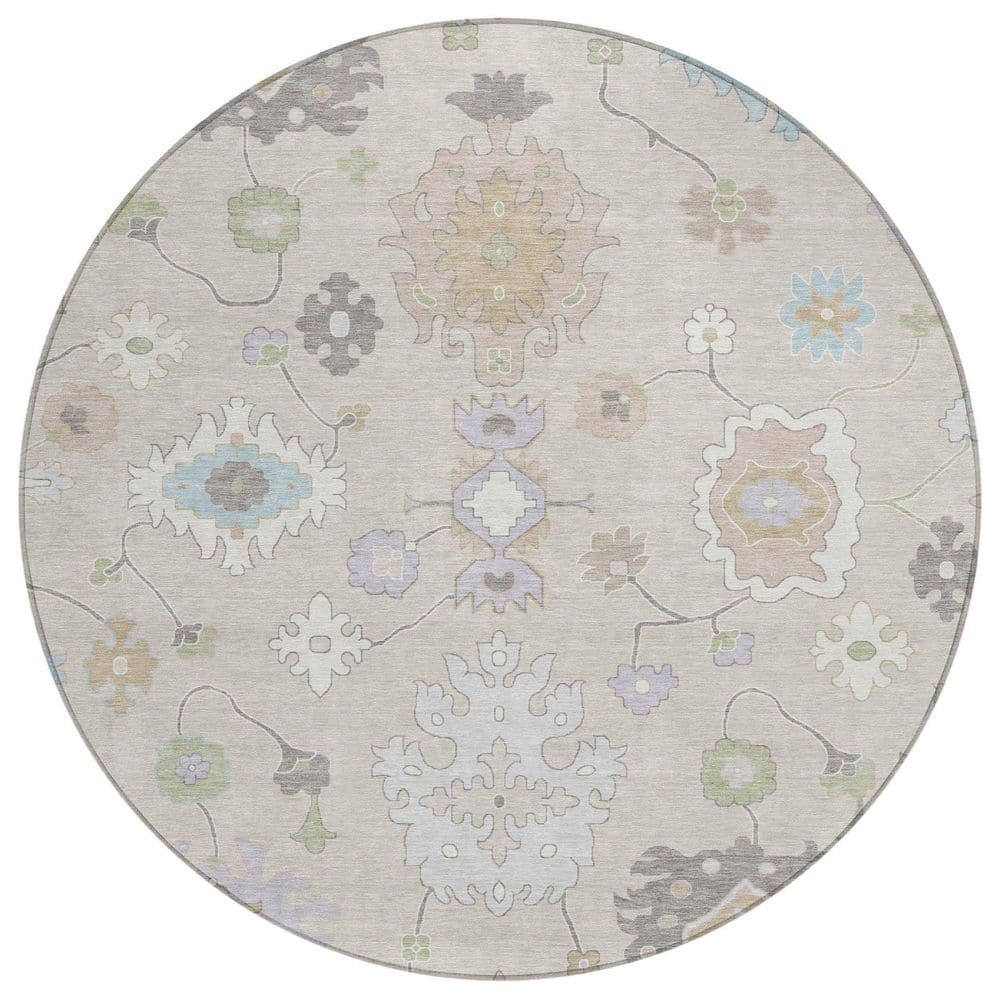 Chantille Machine Washable Indoor/Outdoor Abstract ACN2675 Linen 8 ft. x 8 ft. Round Rug price history on PriceWatchPro