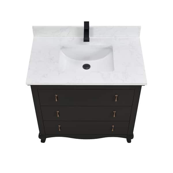 WS2512-36-TB 36 in. Single Sink Vanity Tricorn Black Bath Vanity with White 1 in. Artificial Stone Top