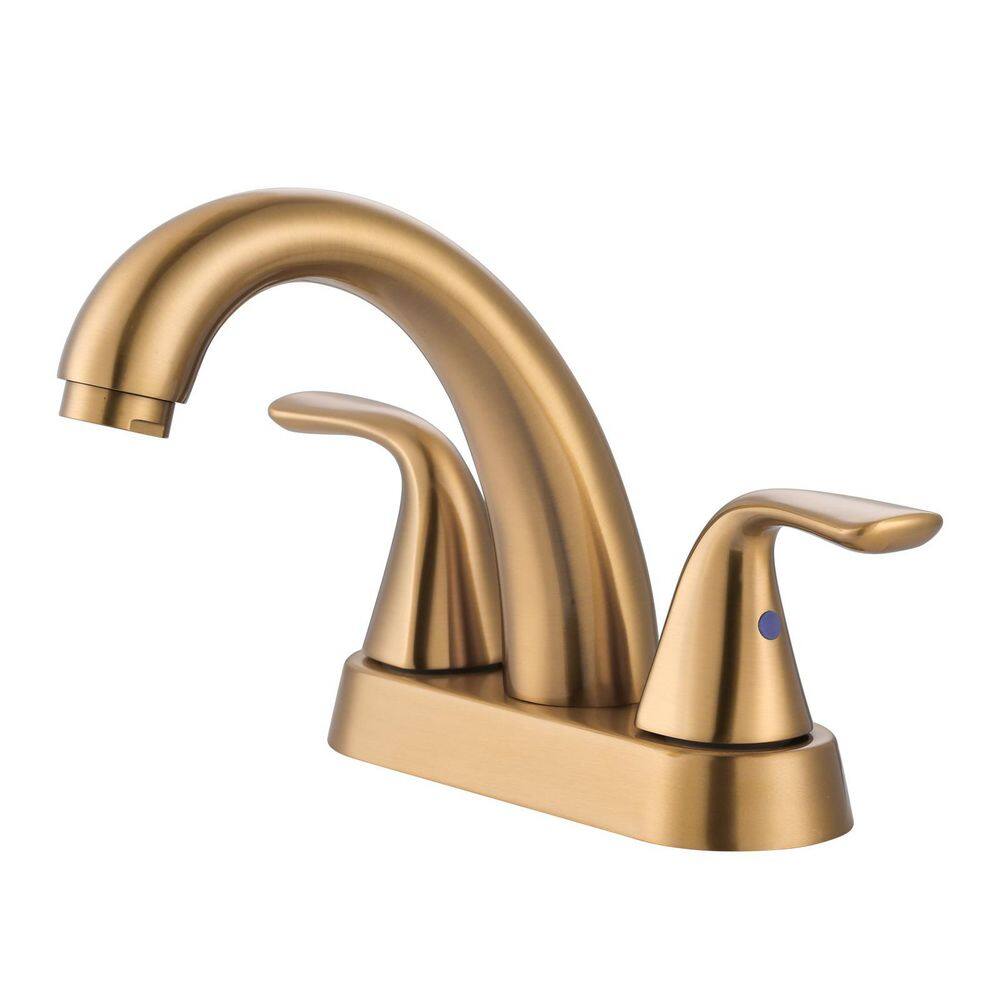 4 in. Centerset Double Handle Bathroom Faucet with Drain Kit Included in Brushed Gold price history on PriceWatchPro