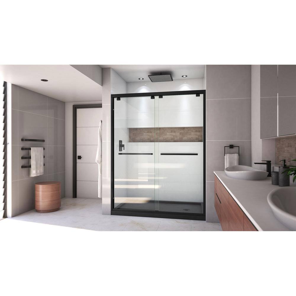 Encore 60" Satin Black Sliding Shower Door with Clear Glass