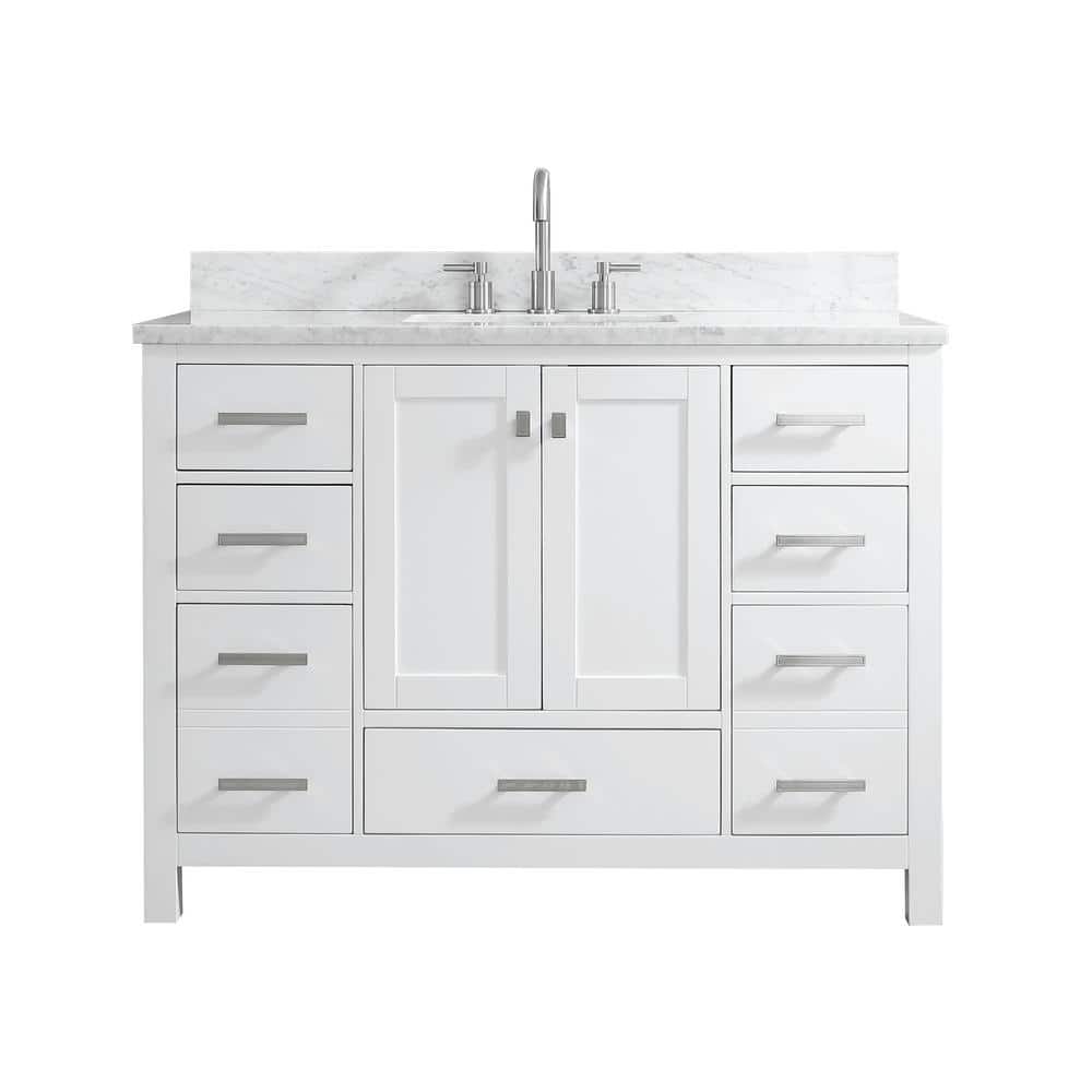 SUPREME WOOD Monte 48in.W X22in.DX35.4 in.H Bathroom Vanity in White with Marble Stone Vanity Top in White with Single White Sink -  57048S-CAB-WHSQ