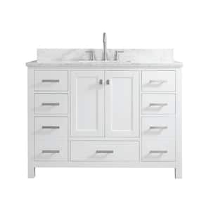 Monte 48in.W X22in.DX35.4 in.H Bathroom Vanity in White with Marble Stone Vanity Top in White with Single White Sink