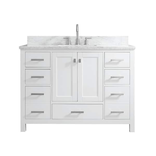 SUPREME WOOD Monte 48in.W X22in.DX35.4 in.H Bathroom Vanity in White with Marble Stone Vanity Top in White with Single White Sink