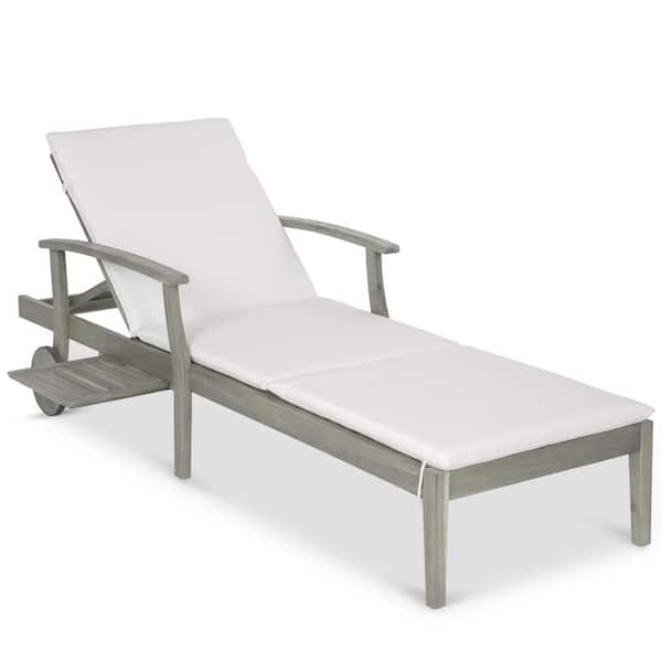 Best Choice Products Gray Wood Outdoor Patio Chaise Lounge with Cream Cushions