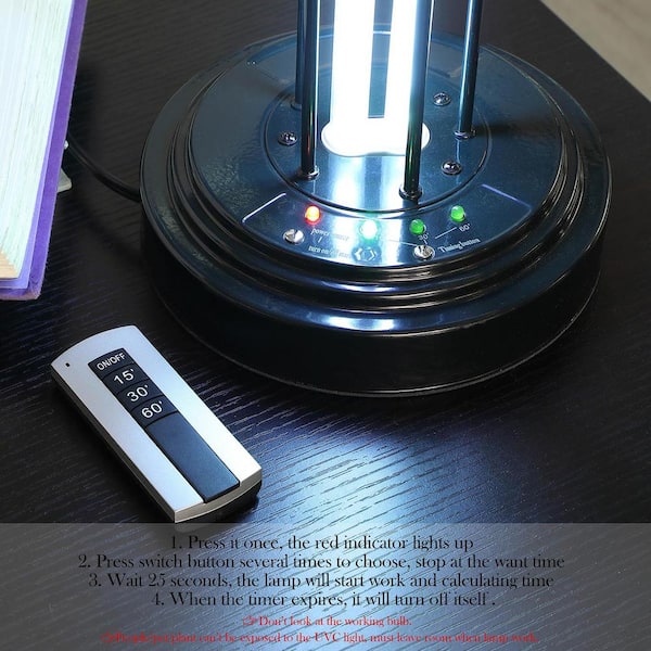 16.5 UV Sterilized Black Glass Table Lamp w/ Remote Control