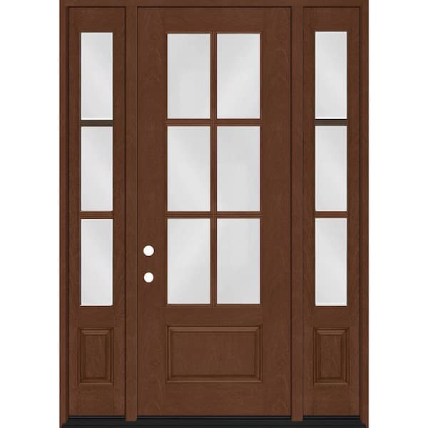 Steves & Sons Regency 64 in. x 80 in. 3/4-6 Lite Clear Glass RH Chestnut Stain Mahogany Fiberglass Prehung Front Door w/Dbl 12in.SL