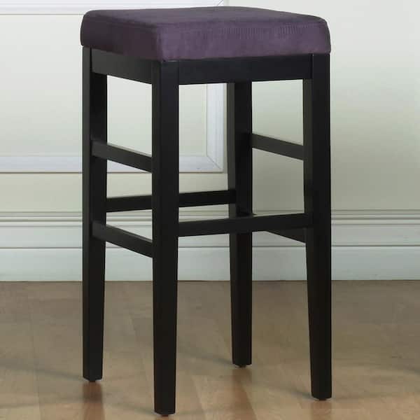Armen Living Sonata 30 in. Eggplant Microfiber and Black Wood Finish Backless Bar Stool