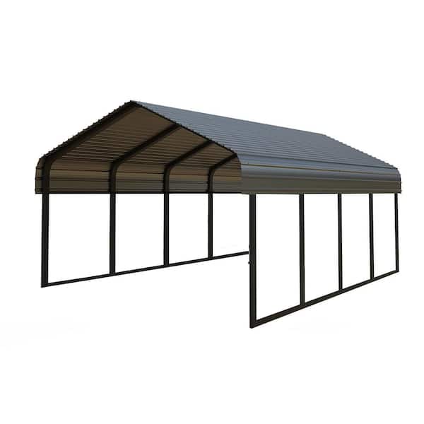 20 ft. W x 10 ft. D x 8.66 ft. H Gray Roof Stainless Steel Carport Quick Assembly for Backyard