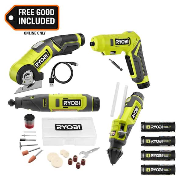 USB Lithium 4Tool Combo Kit w/Screwdriver, Glue Pen, Rotary Tool, Power Cutter, Batteries, Charger &(2) 3.0 Ah Batteries