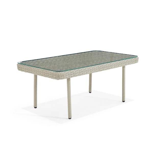 Pure Garden Windham 42 in. L All-Weather Wicker Outdoor Coffee Table with Glass Top
