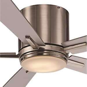 52 in. Integrated LED Indoor Brushed Nickel Modern Flush Mount Ceiling Fan with Light and Wall Control Switch, 5-Blade