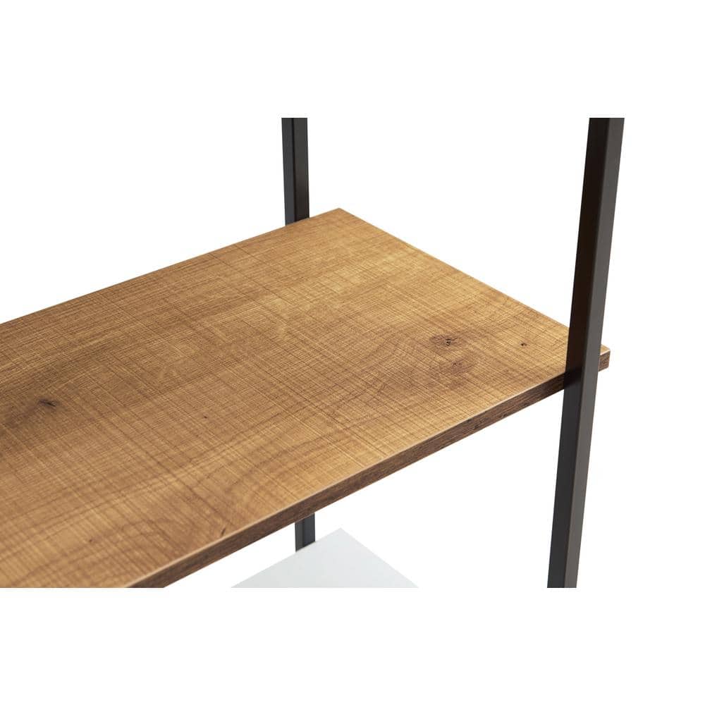 White and Oak Adjustable 3-Shelf Bookcase with Sliding Doors