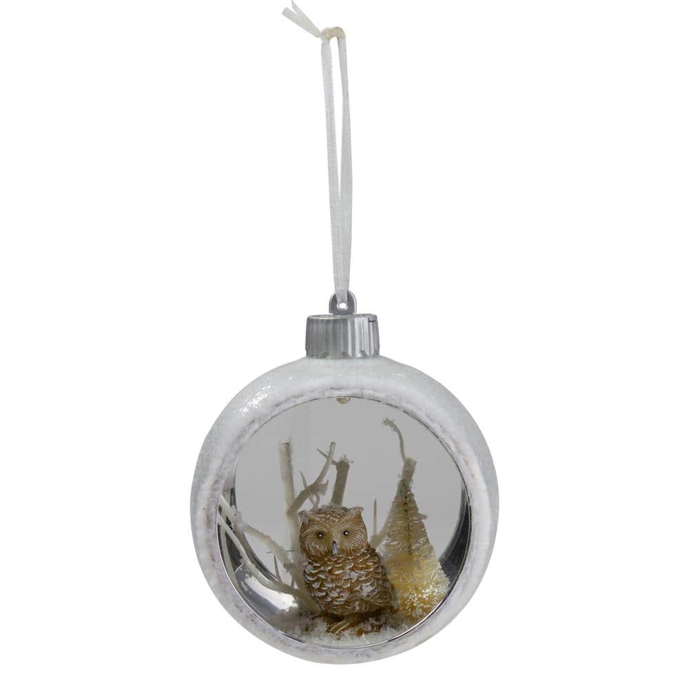 Northlight 3.75 in. Silver and White Round Cutout Owl Christmas