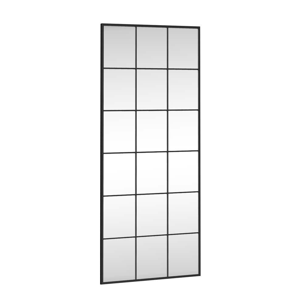 Black 30 in. W x 69 in. H Iron Grid Right-Angled Rectangular Mirror Full-Le