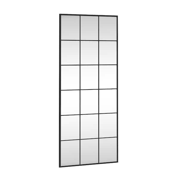 Unbranded Black 30 in. W x 69 in. H Iron Grid Right-Angled Rectangular Mirror Full-Length Mirror for Living Room