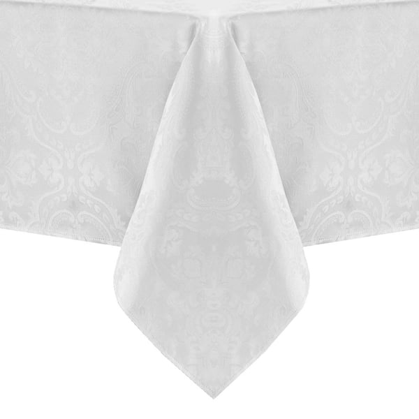 Elrene Home Fashions Caiden Elegance Damask 52 in. W x 52 in. L White Holiday Print Polyester Tablecloth