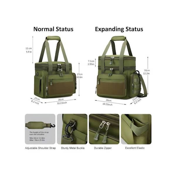 Wudkey Military Lunch Bag with Dual Compartments, Leakproof Insulated, 15L Capacity, Multi-Pocket Design for Work Travel, Green Wudkey Military Lunch Bag with Dual Compartments, Leakproof Insulated, 15L Capacity, Multi-Pocket Design for Work Travel, Green