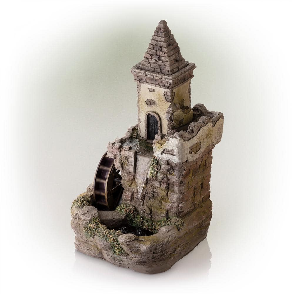 Fairy Castle Bronze Finish Tiered Fountain with Waterwheel