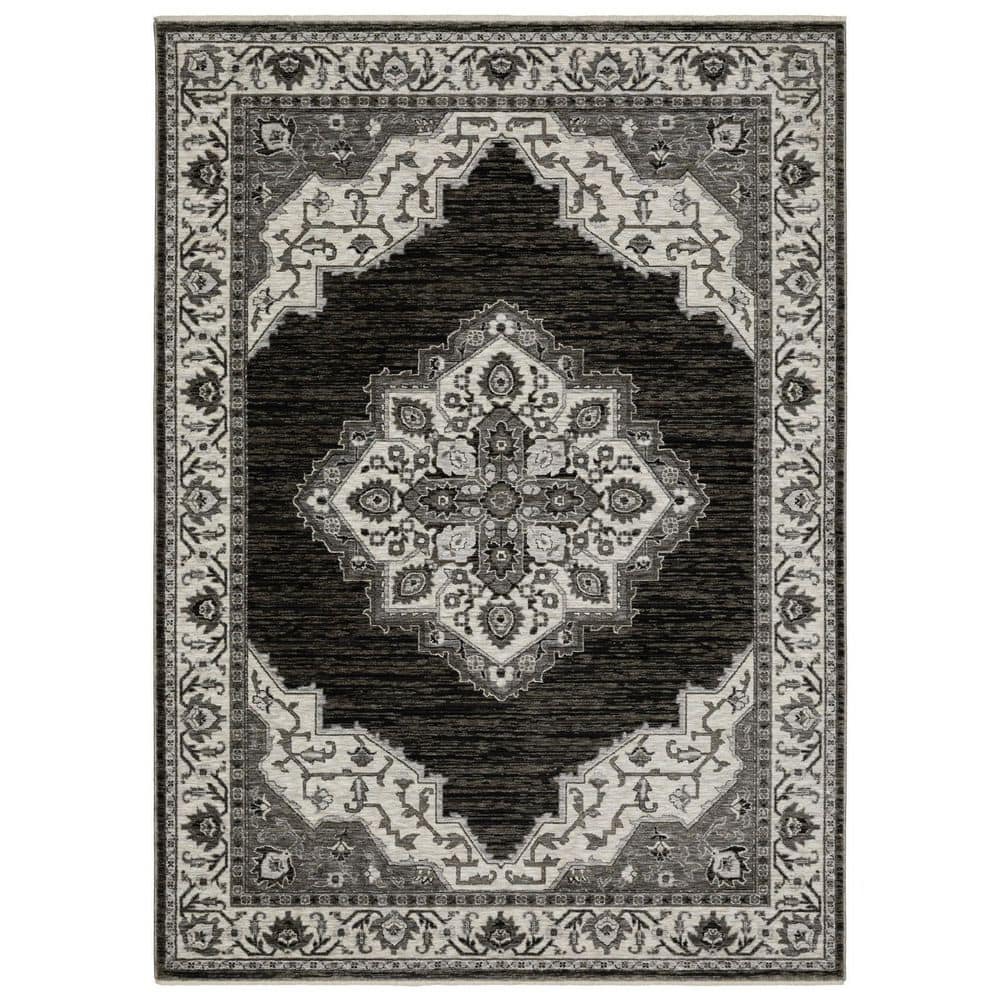 HomeRoots 5 ft. x 8 ft. Charcoal and Ivory Medallion Area Rug with ...