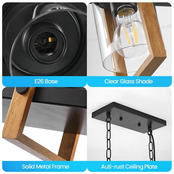 Magic Home Retro 5-light Wood Frame Farmhouse Metal