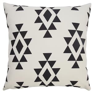 Southwestern Geometric 20 in. x 20 in. Black/White Indoor/Outdoor Throw Pillow