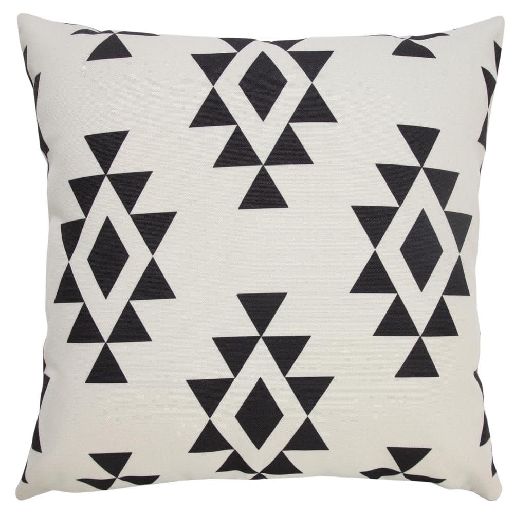 Southwestern Geometric 20 in. x 20 in. Black/White Indoor/Outdoor Throw Pil