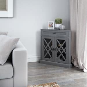 Gray Corner Accent Cabinet with Adjustable Shelf
