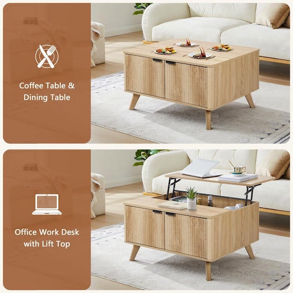 ATHMILE 31.49 in. Natural MDF Rectangle Coffee Table with Flip Top