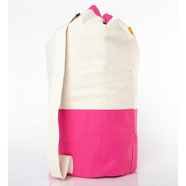 Sturdy Canvas Rope Closure Laundry Duffle Bag with Monogram {Hot Pink}