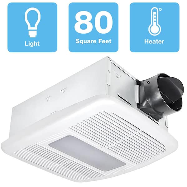 Radiance Series 80 CFM Ceiling Exhaust Bathroom Fan with Dimmable LED Light and Heater