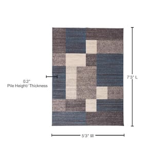 Geometric Boxes Design Non-Slip (Non-Skid) Blue 5 ft. 3 in. x 7 ft. 3 in. Indoor Area Rug