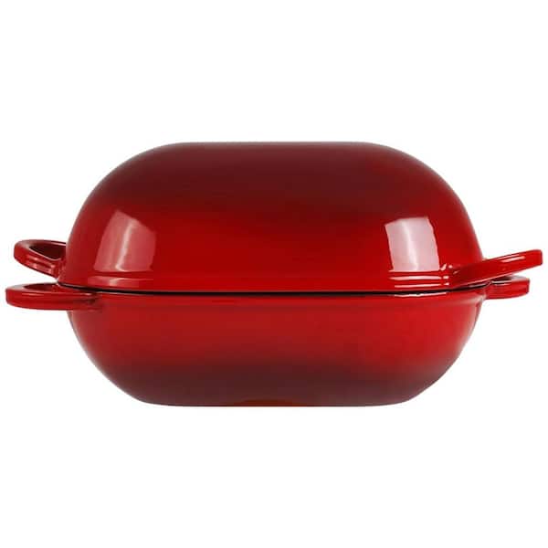 5 qt. Oval Cast Iron Dutch Oven Bread Pan with Lid for Even Heat Distribution in Gradient Red, 1 Piece