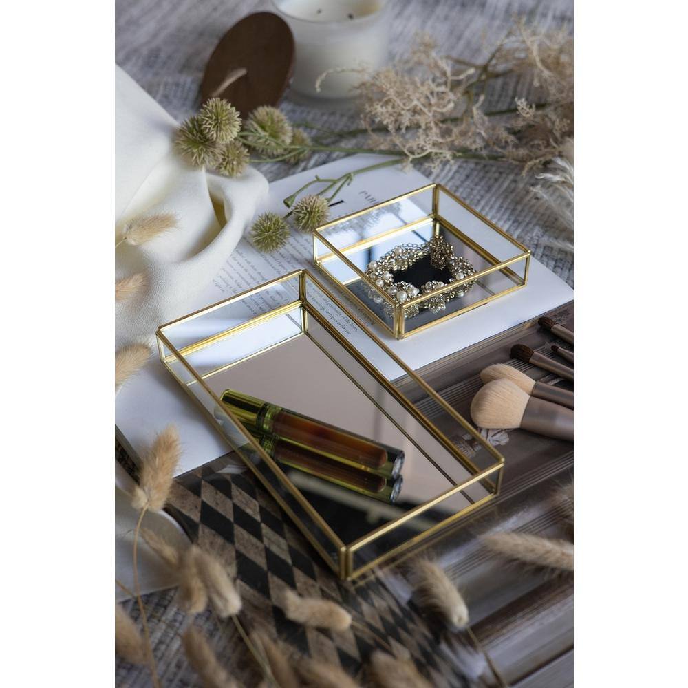 Clear Rectangular Glass Tray with Gold Rim